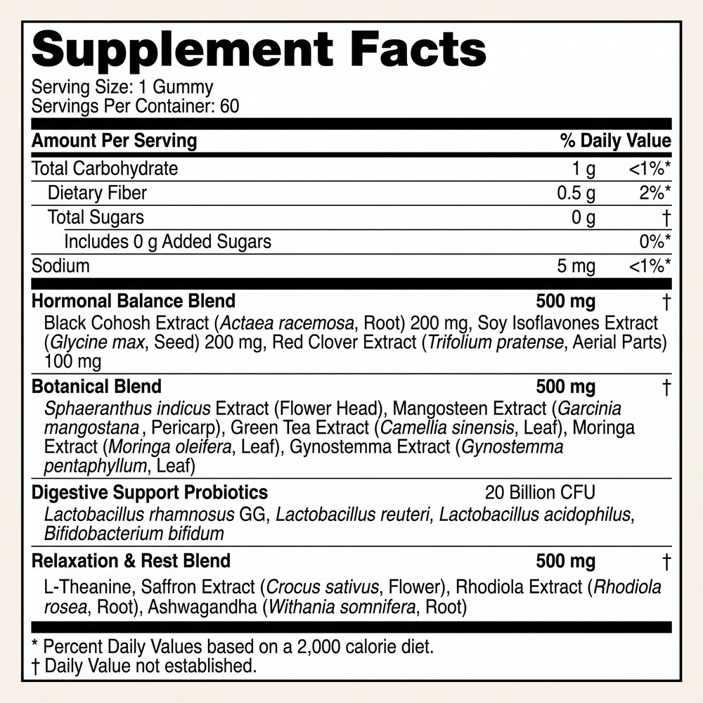 Supplement Facts panel — the full formula exactly as printed on the Still You label